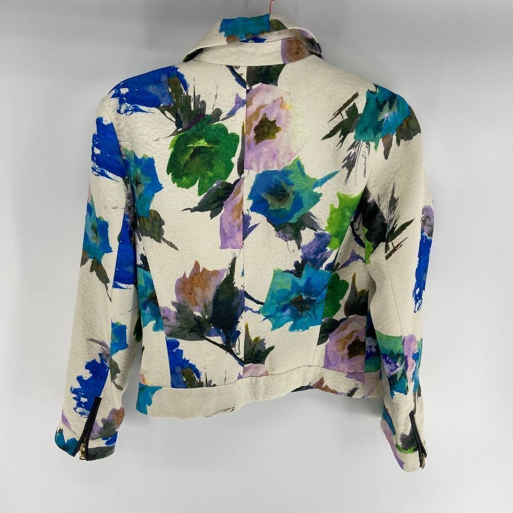 Zara cream jewel tone large floral full zip collared crop jacket womens s - Picture 3 of 4